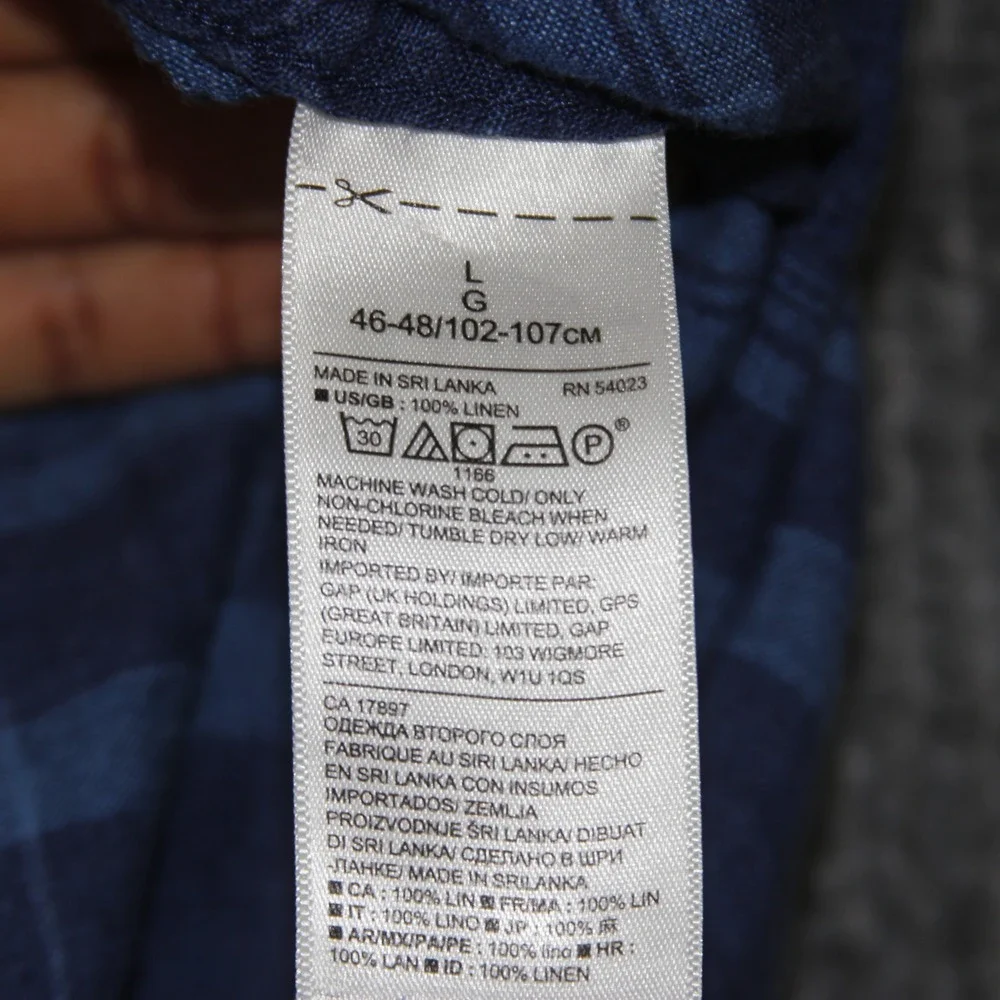 Banana Republic Plaid Linen Shirt Mens L Blue Camden‎ Standard Fit Short Sleeve